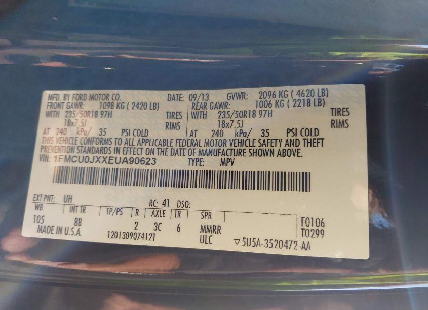 Photo 9 of 2014 Ford Escape TITANIUM (VIN 1FMCU0JXXEUA90623)