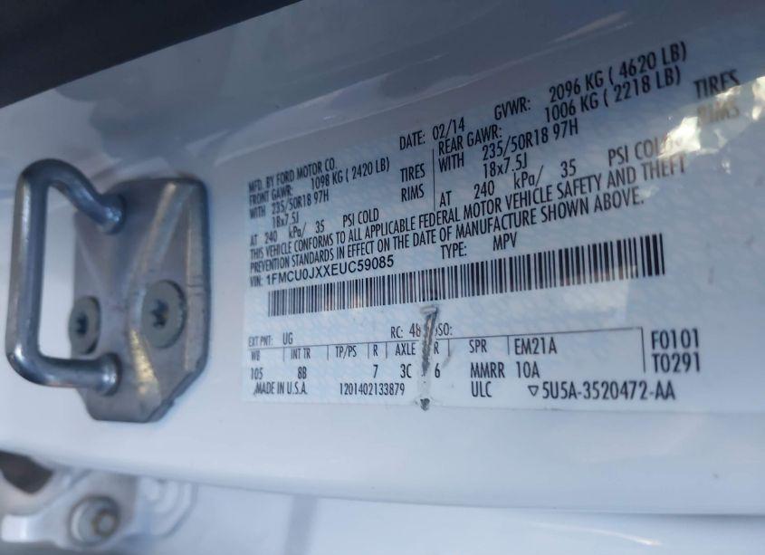 Photo 9 of 2014 Ford Escape TITANIUM (VIN 1FMCU0JXXEUC59085)