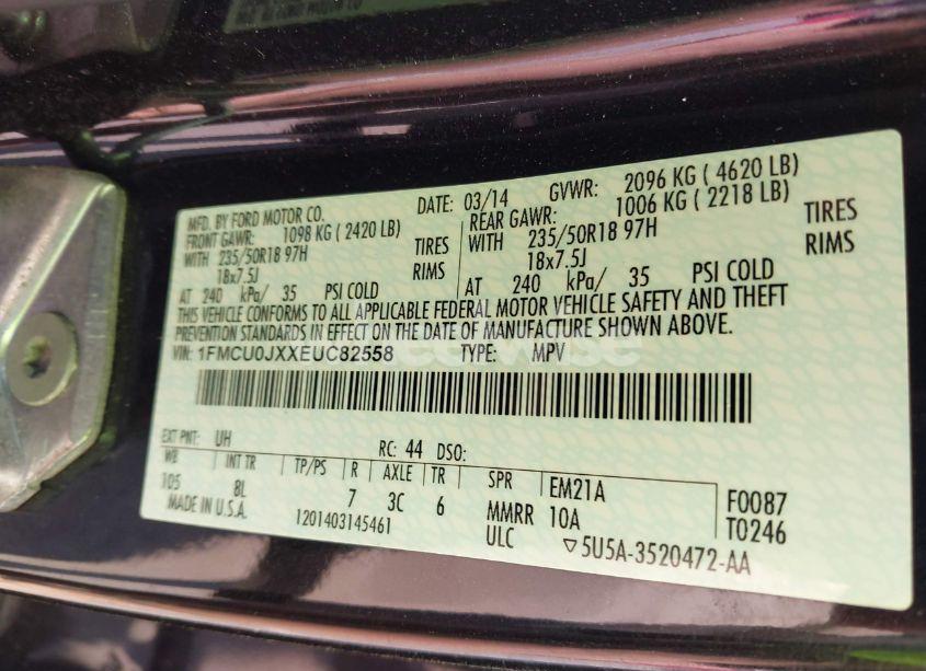 Photo 9 of 2014 Ford Escape TITANIUM (VIN 1FMCU0JXXEUC82558)