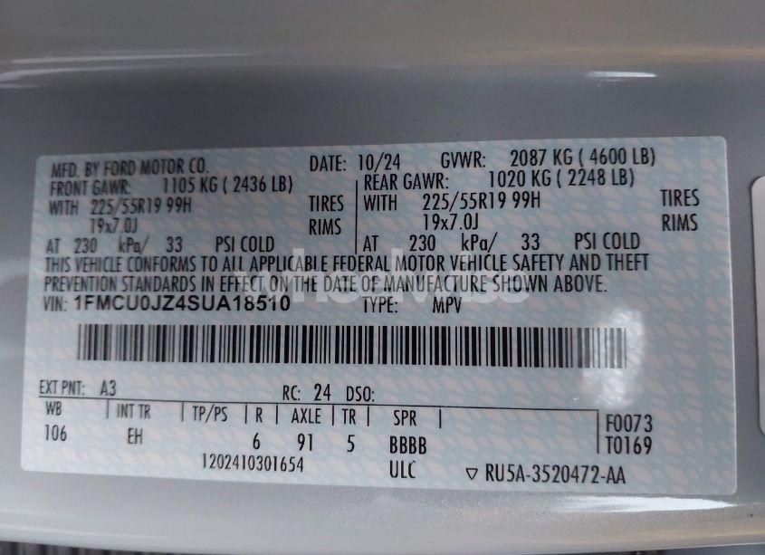 Photo 9 of 2025 Ford Escape PLATINUM (VIN 1FMCU0JZ4SUA18510)