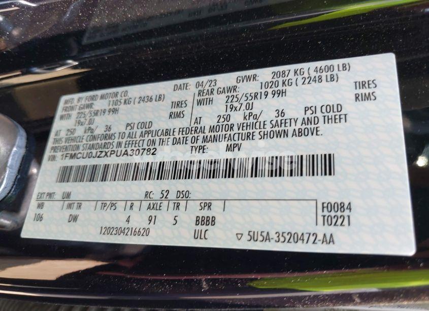 Photo 9 of 2023 Ford Escape PLATINUM (VIN 1FMCU0JZXPUA30782)