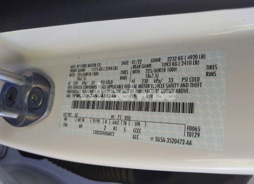 Photo 9 of 2022 Ford Escape SEL PLUG-IN HYBRID (VIN 1FMCU0KZ4NUA18249)