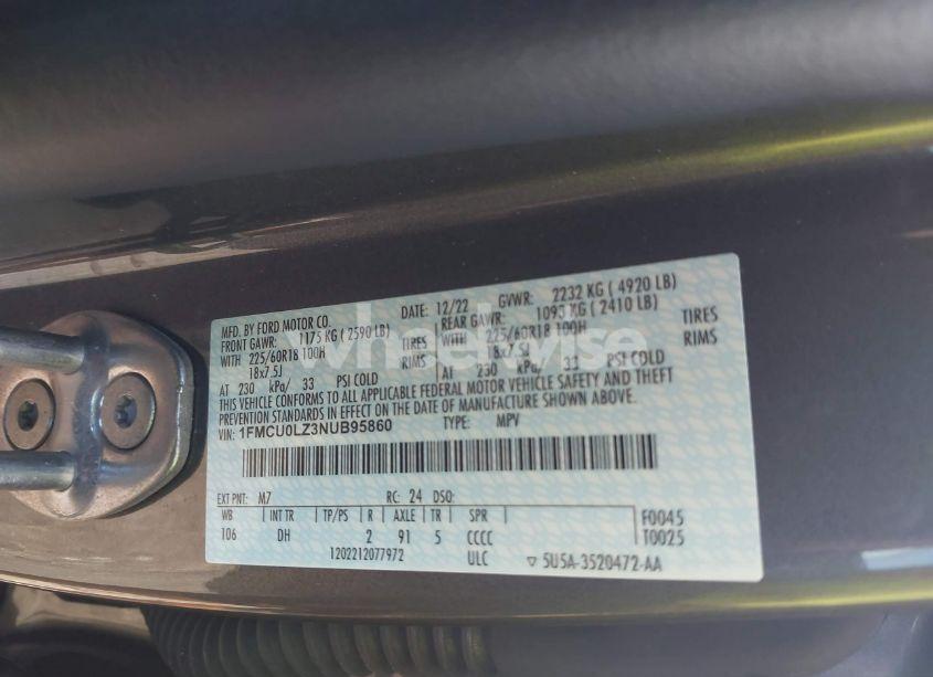 Photo 9 of 2022 Ford Escape TITANIUM PLUG-IN HYBRID (VIN 1FMCU0LZ3NUB95860)