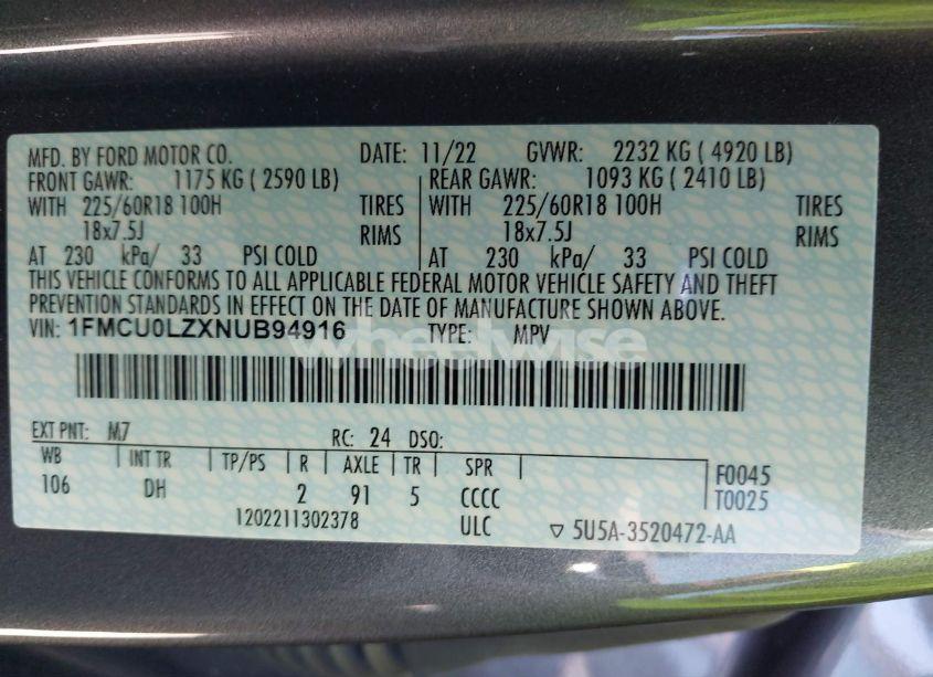 Photo 9 of 2022 Ford Escape TITANIUM PLUG-IN HYBRID (VIN 1FMCU0LZXNUB94916)