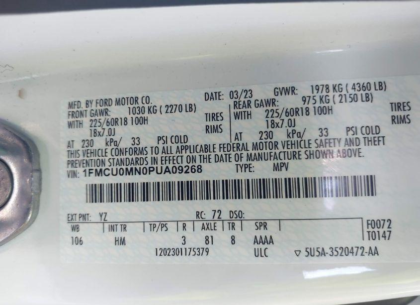 Photo 9 of 2023 Ford Escape ST-LINE (VIN 1FMCU0MN0PUA09268)