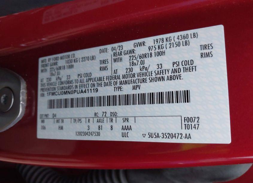 Photo 9 of 2023 Ford Escape ST-LINE (VIN 1FMCU0MN0PUA41119)