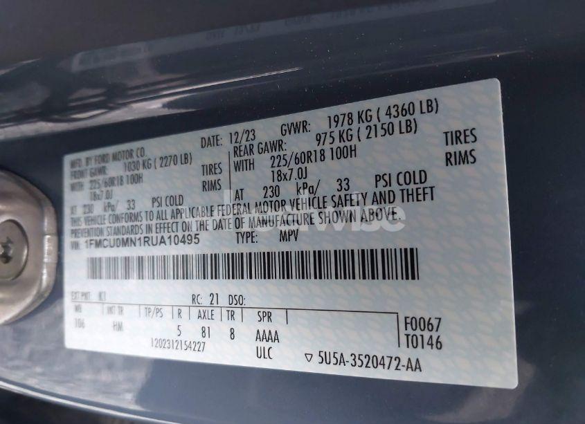 Photo 9 of 2024 Ford Escape ST-LINE (VIN 1FMCU0MN1RUA10495)