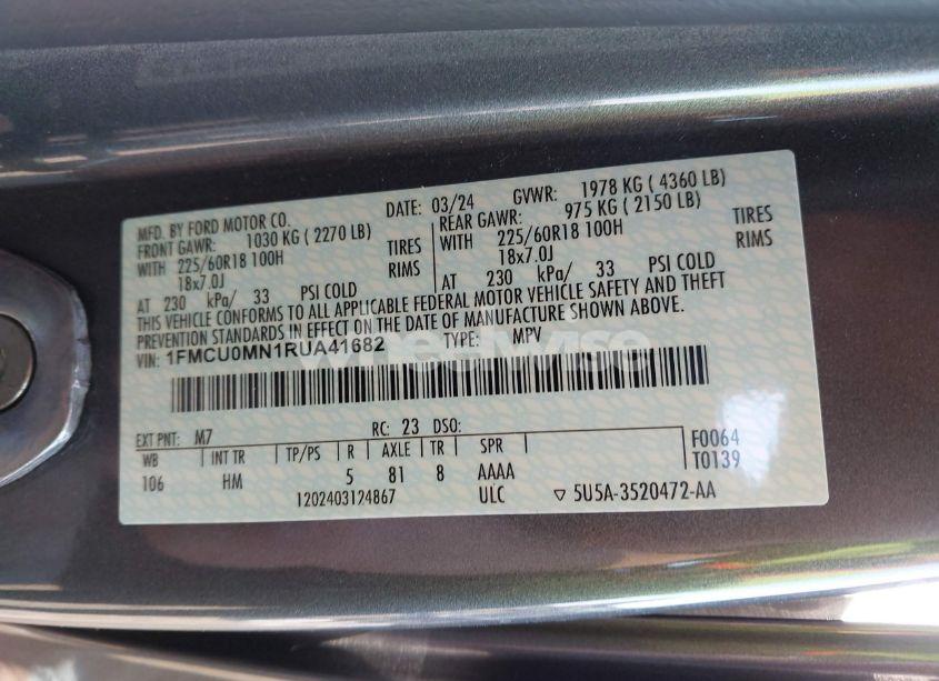 Photo 9 of 2024 Ford Escape ST-LINE (VIN 1FMCU0MN1RUA41682)