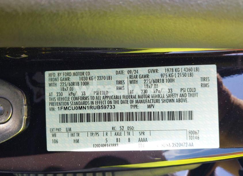 Photo 9 of 2024 Ford Escape ST-LINE (VIN 1FMCU0MN1RUB59733)