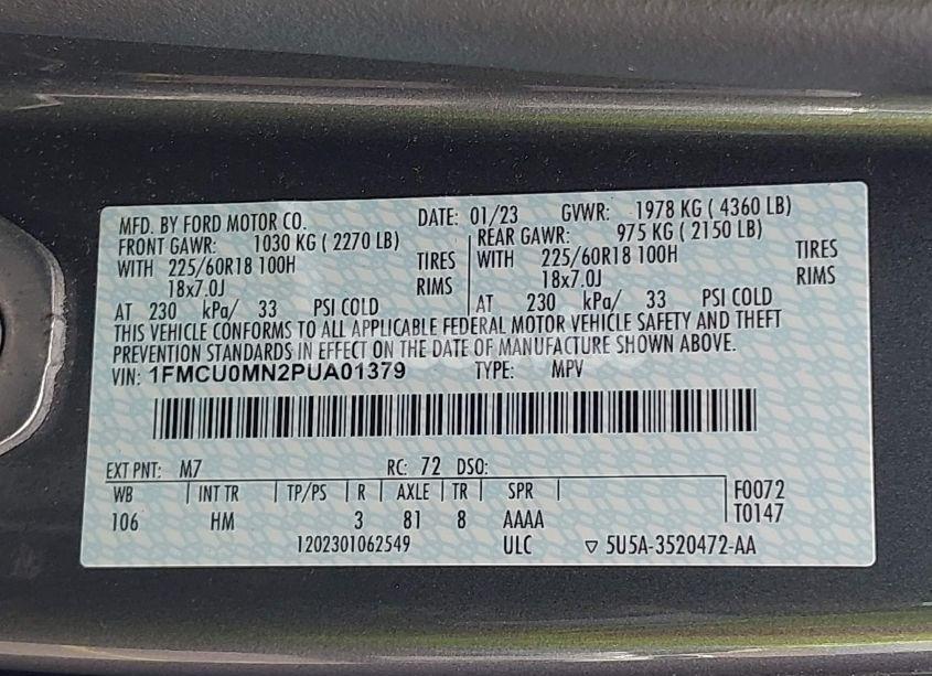 Photo 9 of 2023 Ford Escape ST-LINE (VIN 1FMCU0MN2PUA01379)