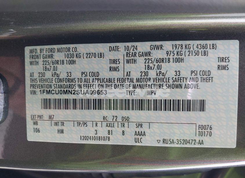 Photo 9 of 2025 Ford Escape ST-LINE (VIN 1FMCU0MN2SUA09653)