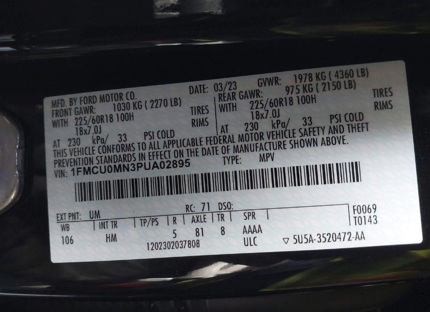 Photo 9 of 2023 Ford Escape ST-LINE (VIN 1FMCU0MN3PUA02895)