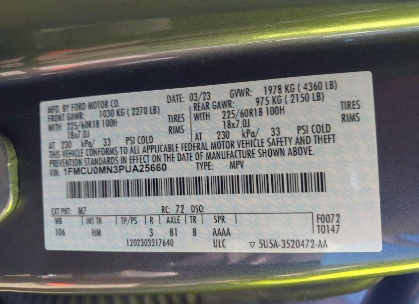 Photo 9 of 2023 Ford Escape ST-LINE (VIN 1FMCU0MN3PUA25660)