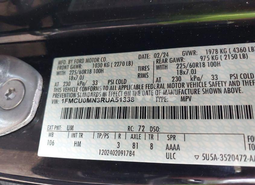 Photo 9 of 2024 Ford Escape ST-LINE (VIN 1FMCU0MN3RUA51338)