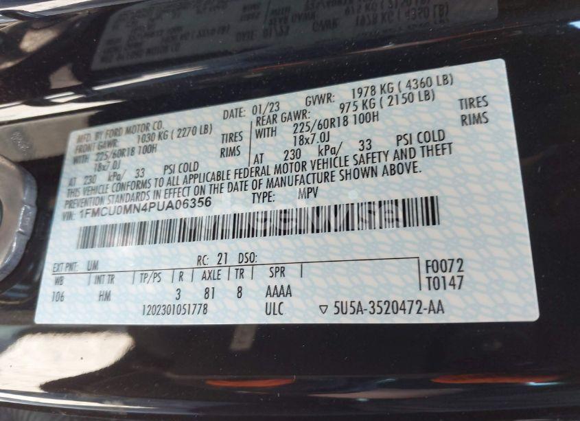 Photo 9 of 2023 Ford Escape ST-LINE (VIN 1FMCU0MN4PUA06356)