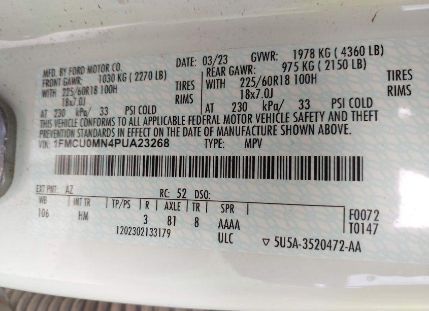 Photo 9 of 2023 Ford Escape ST-LINE (VIN 1FMCU0MN4PUA23268)