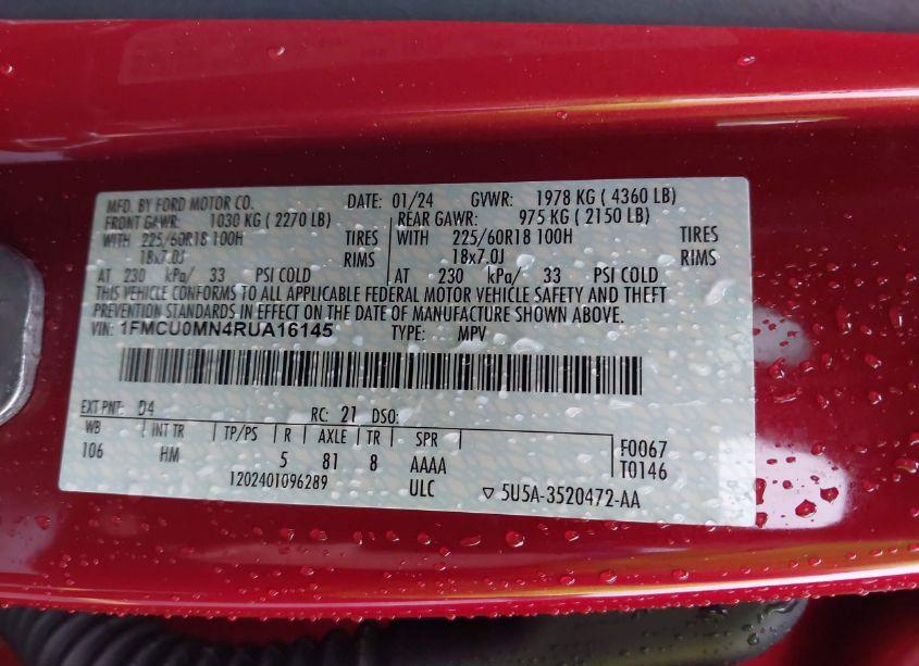 Photo 9 of 2024 Ford Escape ST-LINE (VIN 1FMCU0MN4RUA16145)