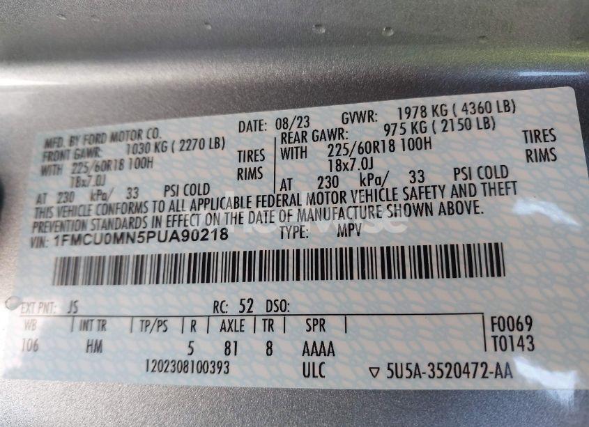 Photo 9 of 2023 Ford Escape ST-LINE (VIN 1FMCU0MN5PUA90218)