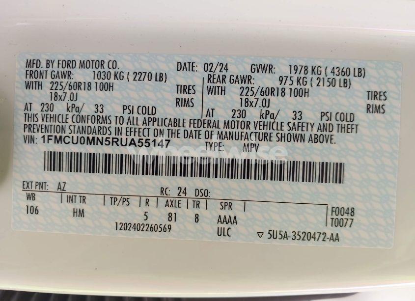 Photo 9 of 2024 Ford Escape ST-LINE (VIN 1FMCU0MN5RUA55147)