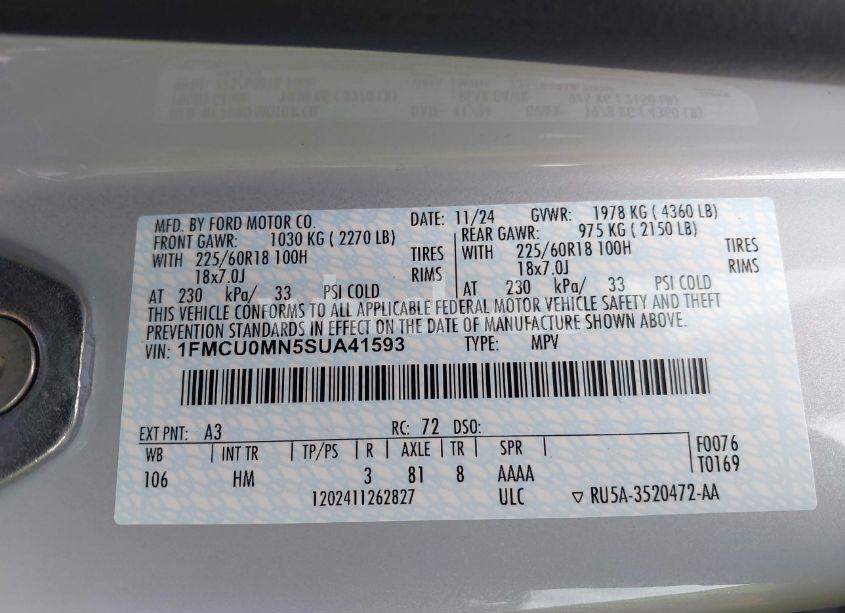 Photo 9 of 2025 Ford Escape ST-LINE (VIN 1FMCU0MN5SUA41593)