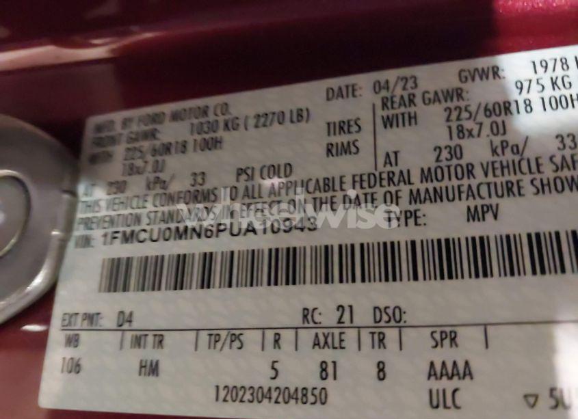 Photo 9 of 2023 Ford Escape ST-LINE (VIN 1FMCU0MN6PUA10943)