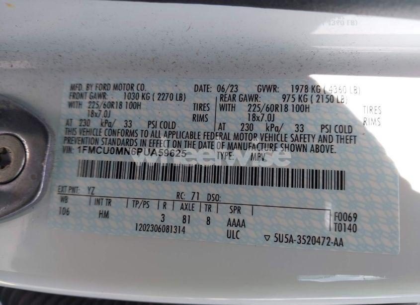 Photo 9 of 2023 Ford Escape ST-LINE (VIN 1FMCU0MN6PUA59625)