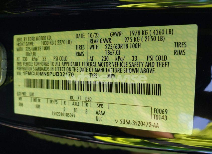 Photo 9 of 2023 Ford Escape ST-LINE (VIN 1FMCU0MN6PUB32170)