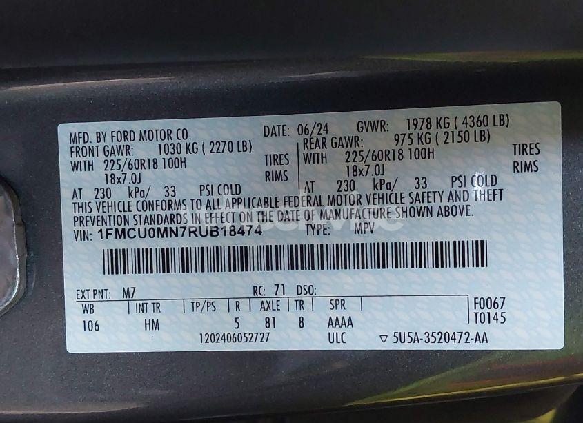 Photo 9 of 2024 Ford Escape ST-LINE (VIN 1FMCU0MN7RUB18474)