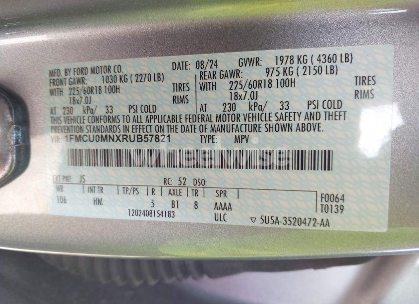 Photo 9 of 2024 Ford Escape ST-LINE (VIN 1FMCU0MNXRUB57821)