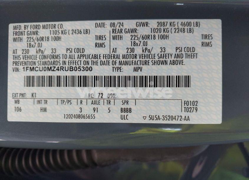 Photo 9 of 2024 Ford Escape ST-LINE (VIN 1FMCU0MZ4RUB05300)