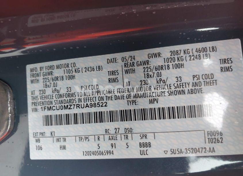 Photo 9 of 2024 Ford Escape ST-LINE (VIN 1FMCU0MZ7RUA98522)