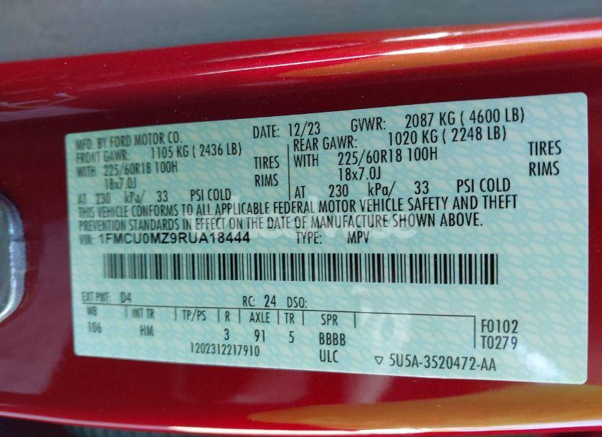 Photo 9 of 2024 Ford Escape ST-LINE (VIN 1FMCU0MZ9RUA18444)