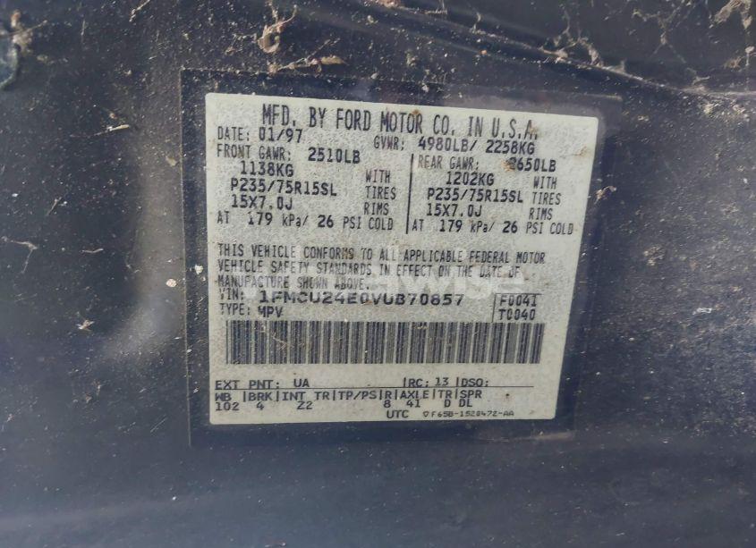 Photo 9 of 1997 Ford Explorer SPORT/XL (VIN 1FMCU24E0VUB70857)