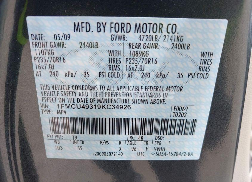 Photo 9 of 2009 Ford Escape HYBRID LIMITED (VIN 1FMCU49319KC34926)