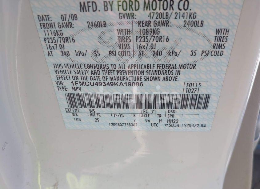 Photo 9 of 2009 Ford Escape HYBRID LIMITED (VIN 1FMCU49349KA19086)