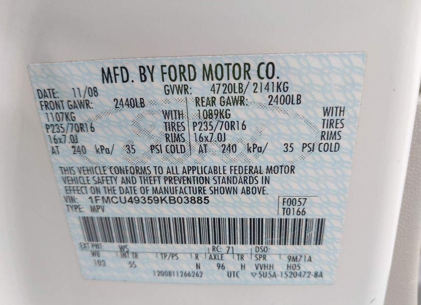 Photo 9 of 2009 Ford Escape HYBRID LIMITED (VIN 1FMCU49359KB03885)