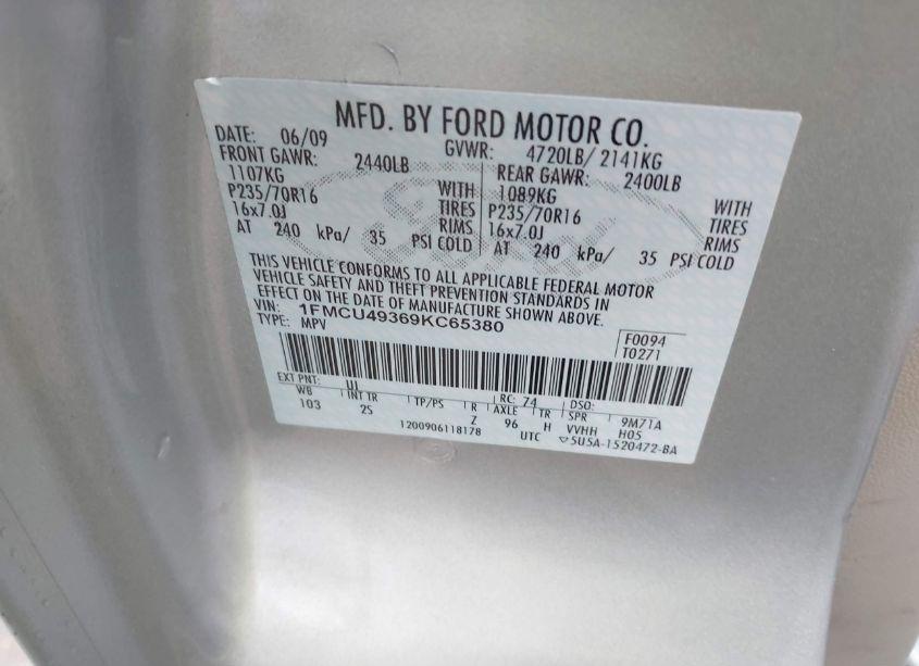 Photo 9 of 2009 Ford Escape HYBRID LIMITED (VIN 1FMCU49369KC65380)