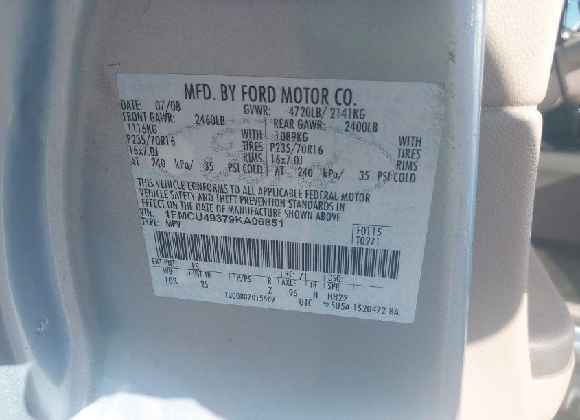 Photo 9 of 2009 Ford Escape HYBRID LIMITED (VIN 1FMCU49379KA06851)