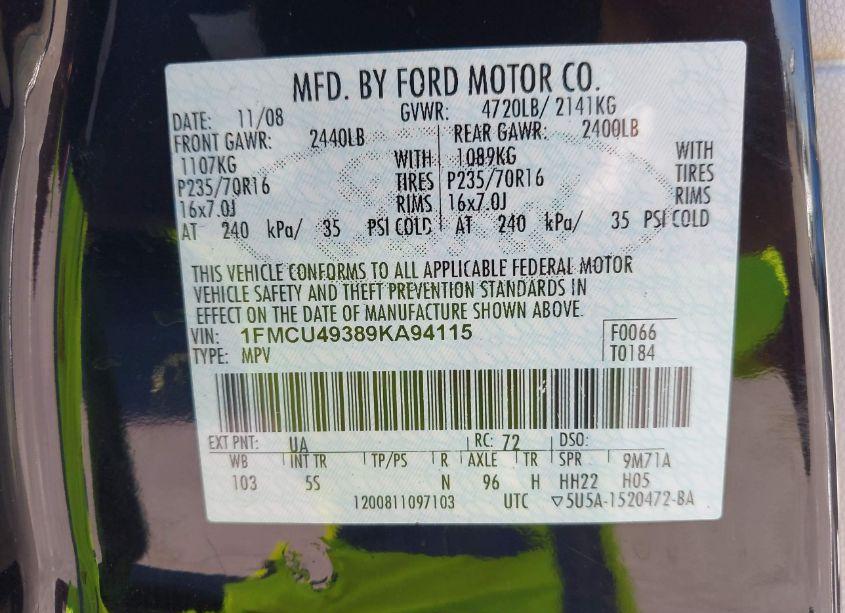 Photo 9 of 2009 Ford Escape HYBRID LIMITED (VIN 1FMCU49389KA94115)