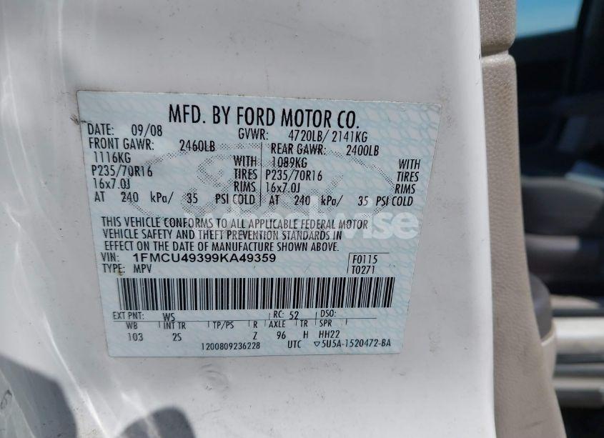 Photo 9 of 2009 Ford Escape HYBRID (VIN 1FMCU49399KA49359)