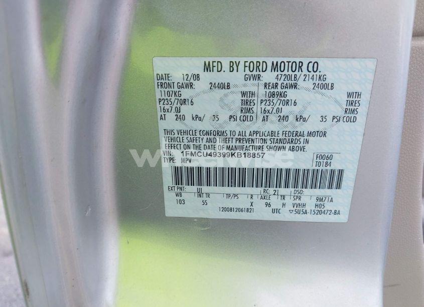 Photo 9 of 2009 Ford Escape HYBRID LIMITED (VIN 1FMCU49399KB18857)