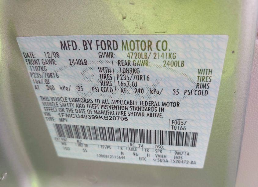 Photo 9 of 2009 Ford Escape HYBRID LIMITED (VIN 1FMCU49399KB20706)