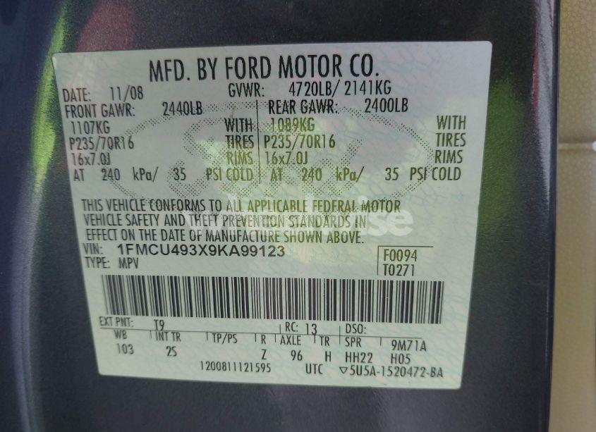 Photo 9 of 2009 Ford Escape HYBRID LIMITED (VIN 1FMCU493X9KA99123)