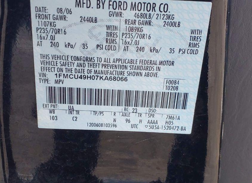 Photo 9 of 2007 Ford Escape HYBRID (VIN 1FMCU49H07KA68066)