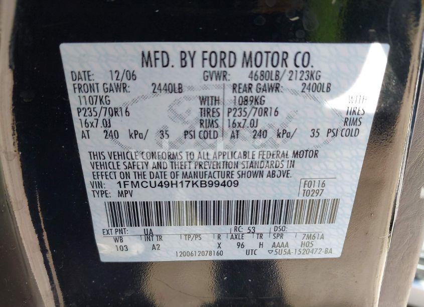 Photo 9 of 2007 Ford Escape HYBRID (VIN 1FMCU49H17KB99409)