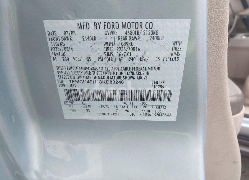 Photo 9 of 2008 Ford Escape HYBRID (VIN 1FMCU49H18KD83248)