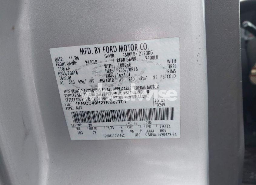 Photo 9 of 2007 Ford Escape HYBRID (VIN 1FMCU49H27KB67701)