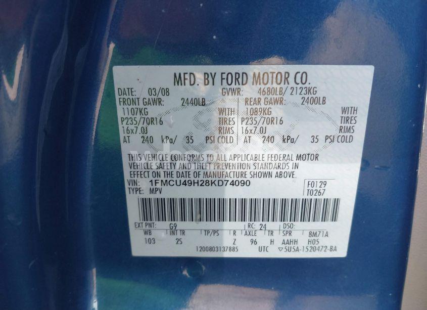 Photo 9 of 2008 Ford Escape HYBRID (VIN 1FMCU49H28KD74090)