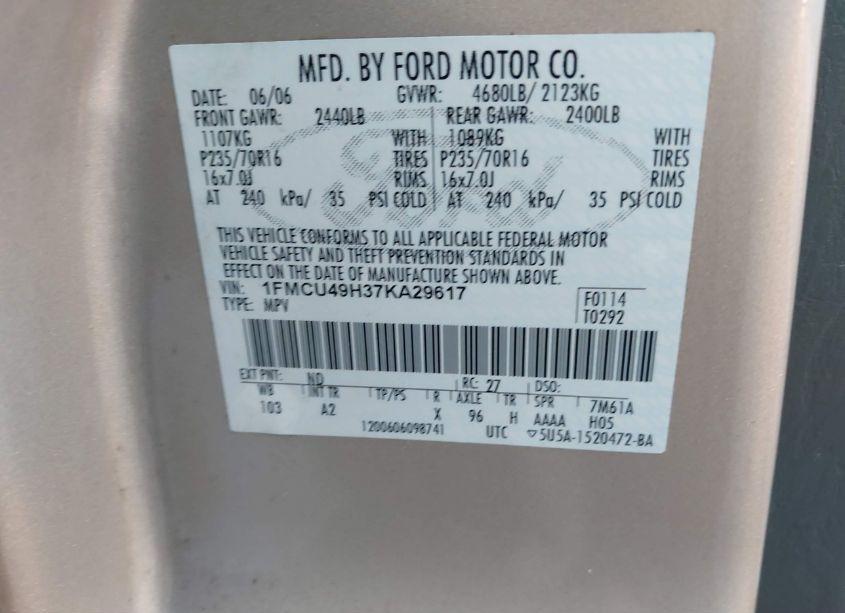 Photo 9 of 2007 Ford Escape HYBRID (VIN 1FMCU49H37KA29617)