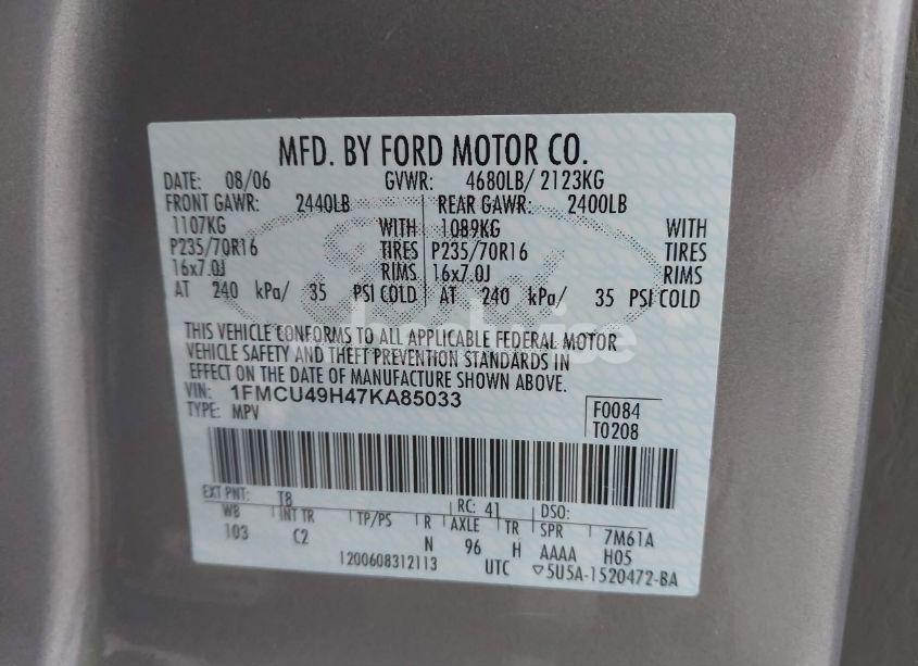 Photo 9 of 2007 Ford Escape HYBRID (VIN 1FMCU49H47KA85033)